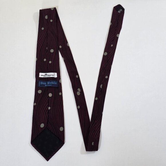 Alan Cherry San Babila Silk Tie Wine Black W/Beige Circles Italy VTG W 3.5 L 56" - Picture 3 of 14